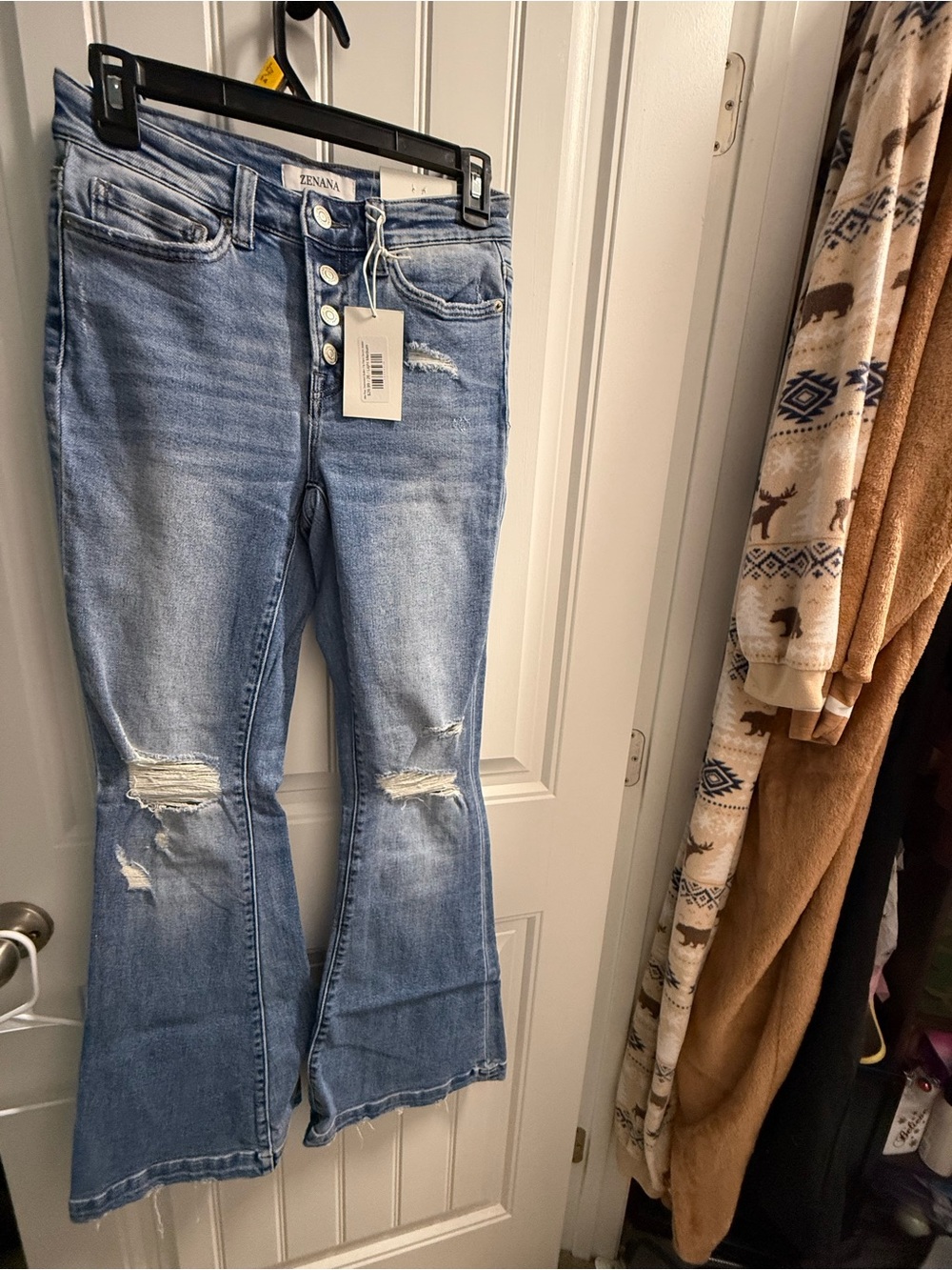 Zenana Outfitters Light Blue Distressed Flare Jeans